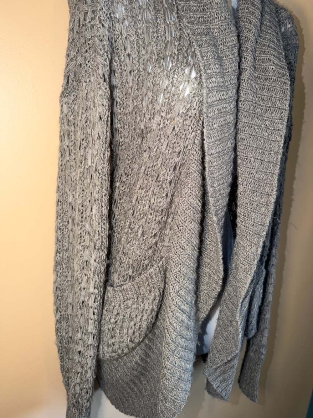 Fever Gray Women’s Crochet Knit Longline Drape Cardigan - Picture 2 of 7